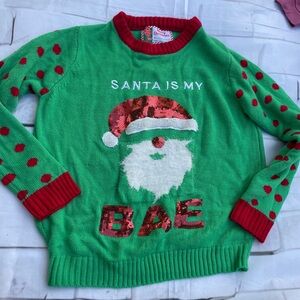 Green Christmas Sweater with Red Accents